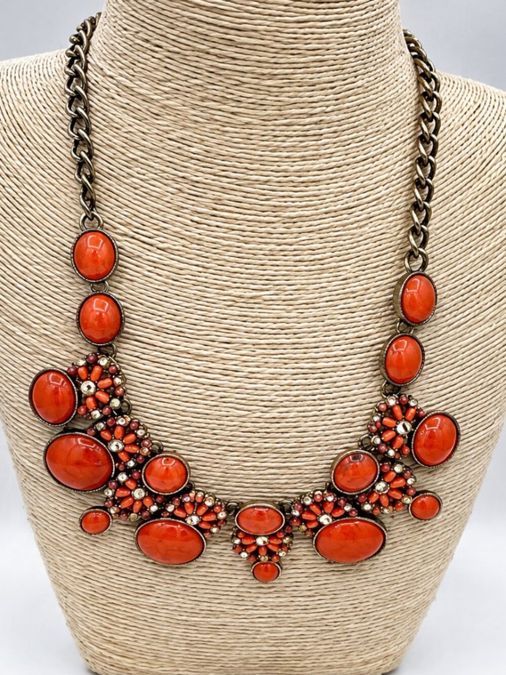 Banana Republic Coral Statement Necklace Gold Chain Bold Chunky Jewelry